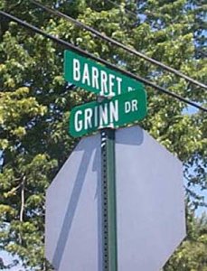 [Street sign at the intersection of Grinn and Barret Drives]