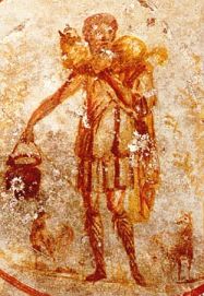 Jesus as the Good Shepherd, Catacombs of Rome, 284 AD