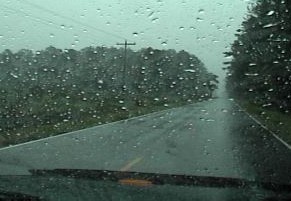 Rain on car windshield