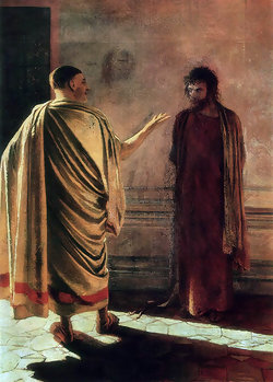 [painting: 'What is truth?' by Nikolas Gay, 1890]